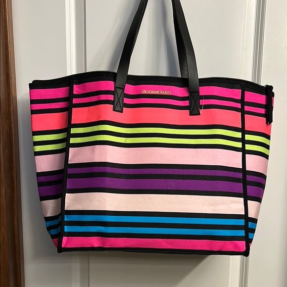 Victoria's Secret Vibrant Striped Tote - Pink, Purple, Blue - Picture 1 of 4
